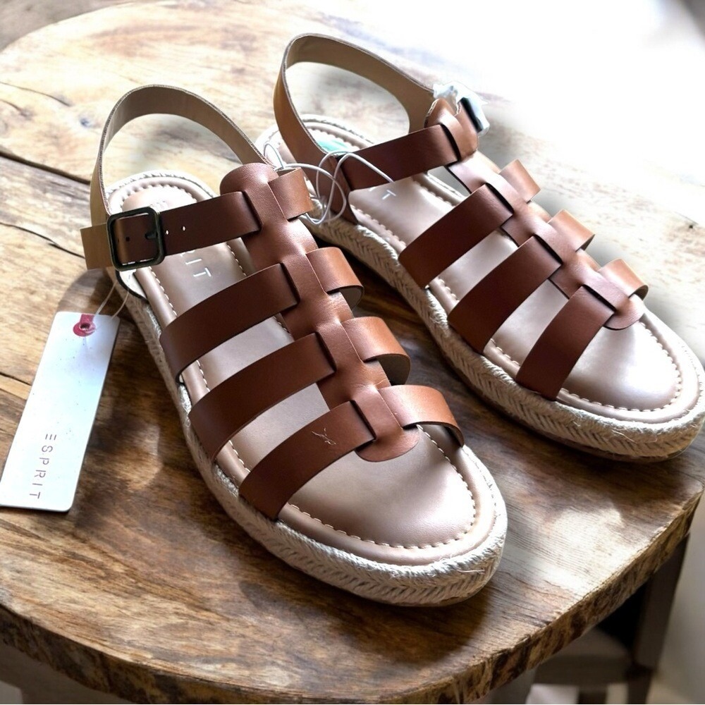 Esprit Womens Cognac Brown Gladiator Espadrille Sandals Strappy‎ Buckle Size 8